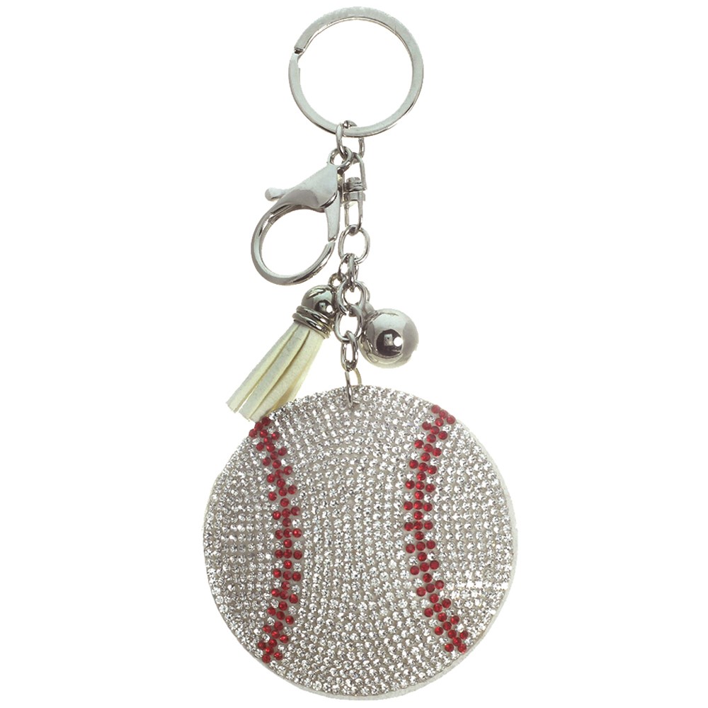 Rhinestone Studded Puffer Sports Ball Keyring With Tassel - Approximately 5" L view 2