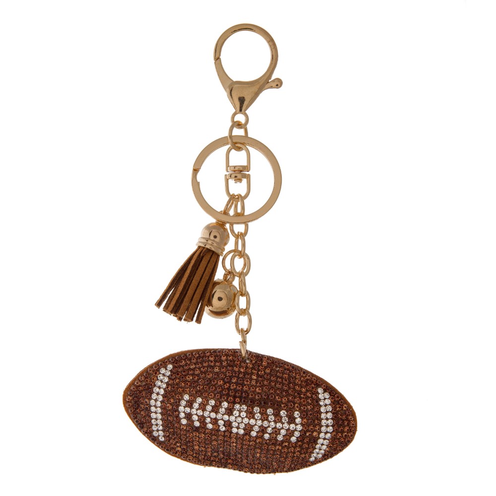 Rhinestone Studded Puffer Sports Ball Keyring With Tassel - Approximately 5" L view 2