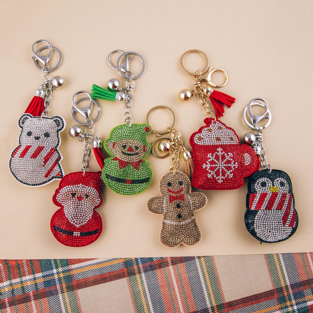 Rhinestone studded Christmas character plush keychain. Approximately 6" in length. view 4