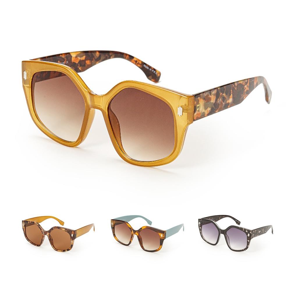 Chunky Oversized Pentagon Sunglasses - Assorted Colors - UVA - UVB 400 Protection Material: - Face: Plastic - Legs: Plastic view 2