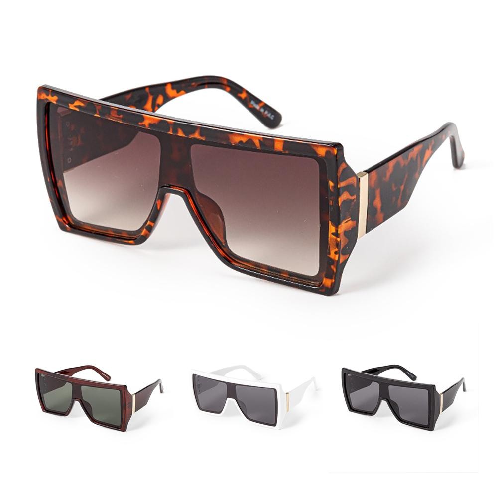 Oversized Flat Top Shield Sunglasses With Gold Tone Detail - Assorted Colors - UVA -UVB UV400 Protection Material - Face: Plastic - Legs: Plastic view 2