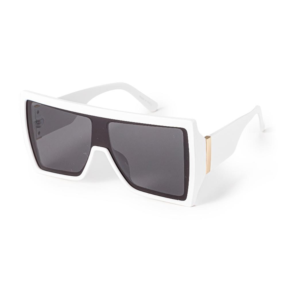 Oversized Flat Top Shield Sunglasses With Gold Tone Detail - Assorted Colors - UVA -UVB UV400 Protection Material - Face: Plastic - Legs: Plastic view 4