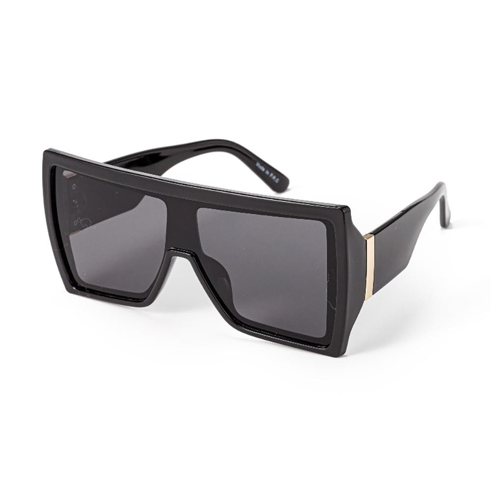 Oversized Flat Top Shield Sunglasses With Gold Tone Detail - Assorted Colors - UVA -UVB UV400 Protection Material - Face: Plastic - Legs: Plastic view 6