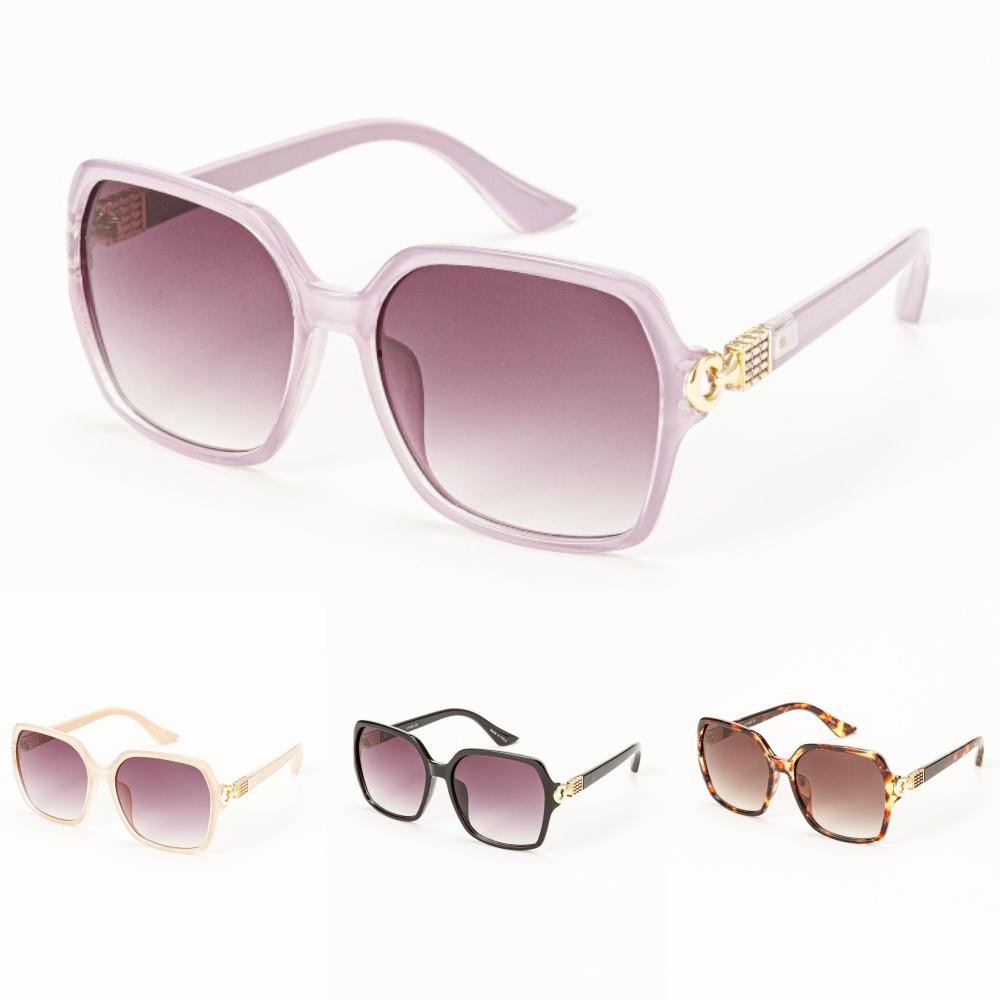 Oversize Square Sunglasses With Gold Tone Detail - Assorted Colors - UVA - UVB 400 Protection - Anti-Scratch Lenses Material: - Face: Plastic - Legs: Plastic view 2