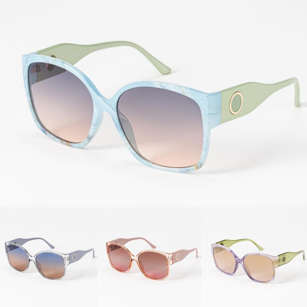 Oversize Rounded Square Sunglasses With Gradient Lens & Gold Circle Detail - Assorted Colors - UVA - UVB 400 Protection - Anti- Scratch Lenses Material: - Face: Plastic - Legs: Plastic view 2