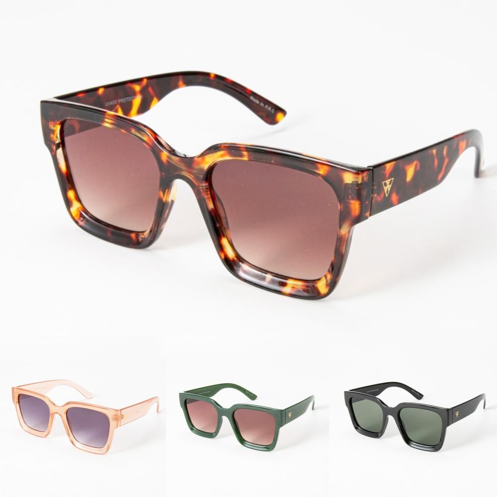 Oversize Square Sunglasses (12-Pack) - Assorted Colors - UVA - UVB 400 Protection - Anti-Scratch Lenses Material: - Face: Plastic - Legs: Plastic view 2