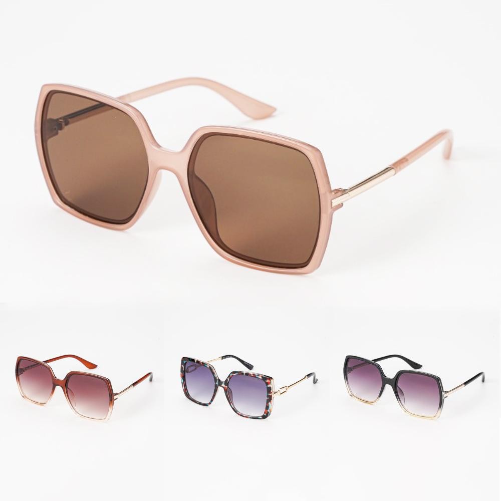 Oversize Square Sunglasses With Half Metal & Half Plastic Legs - Assorted Colors - UVA - UVB 400 Protection - Anti-Scratch Lenses Material: - Face: Plastic - Legs: Plastic view 2
