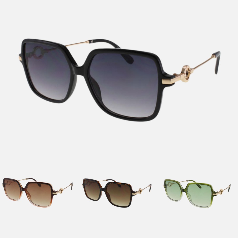 Butterfly Shape Sunglasses With Metal Temple Detail (12-Pack) - Frame Material: Plastic - Lens Material: Polycarbonate - Lens Width: 62 mm - Bridge Width: 18 mm - Temple Length: 135 mm - UV400 Sun Protection - One Size Fits Most - One Dozen Assorted Colors view 4
