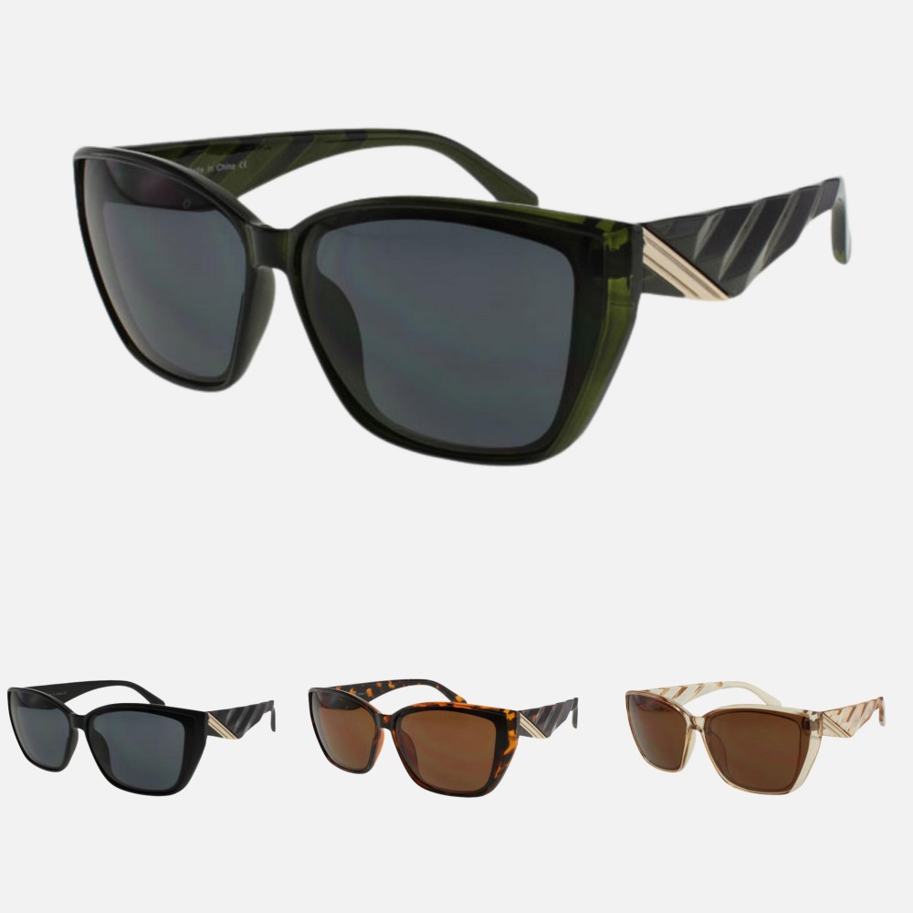 Square Sunglasses With Textured & Metal Temple (12-Pack) - Frame Material: Plastic - Lens Material: Polycarbonate - Lens Width: 63 mm - Bridge Width: 22 mm - Temple Length: 143 mm - UV400 Sun Protection - One Size Fits Most - One Dozen Assorted Colors view 4