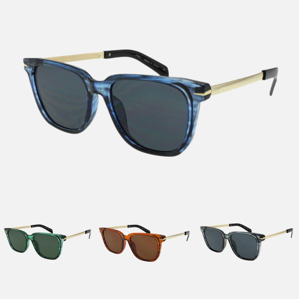Square Sunglasses With Metal Temple (12-Pack) - Frame Material: Plastic - Lens Material: Polycarbonate - Lens Width: 58 mm - Bridge Width: 21 mm - Temple Length: 145 mm - UV400 Sun Protection - One Size Fits Most - One Dozen Assorted Colors view 4