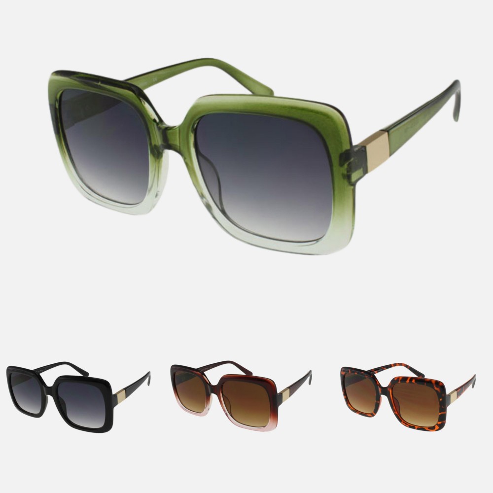 Oversized Square Sunglasses With Metal Temple Detail (12-Pack) - Frame Material: Plastic - Lens Material: Polycarbonate - Lens Width: 53 mm - Bridge Width: 24 mm - Temple Length: 138 mm - UV400 Sun Protection - One Size Fits Most - One Dozen Assorted Colors view 4