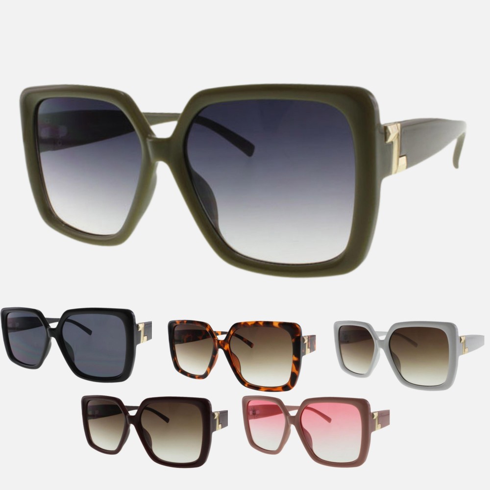 Oversized Square Sunglasses (12-Pack) - Frame Material: Plastic - Lens Material: Polycarbonate - Lens Width: 56 mm - Bridge Width: 18 mm - Temple Length: 135 mm - UV400 Sun Protection - One Size Fits Most - One Dozen Assorted Colors view 4