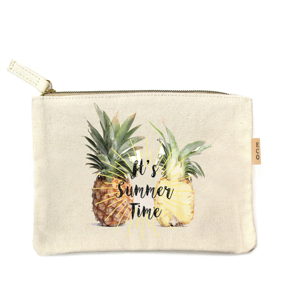 Summer Time Pineapple Canvas Pouch. - Open Inside; No Pockets - Zipper closure - Approximately 7" W x 6" T - 100% Cotton view 2