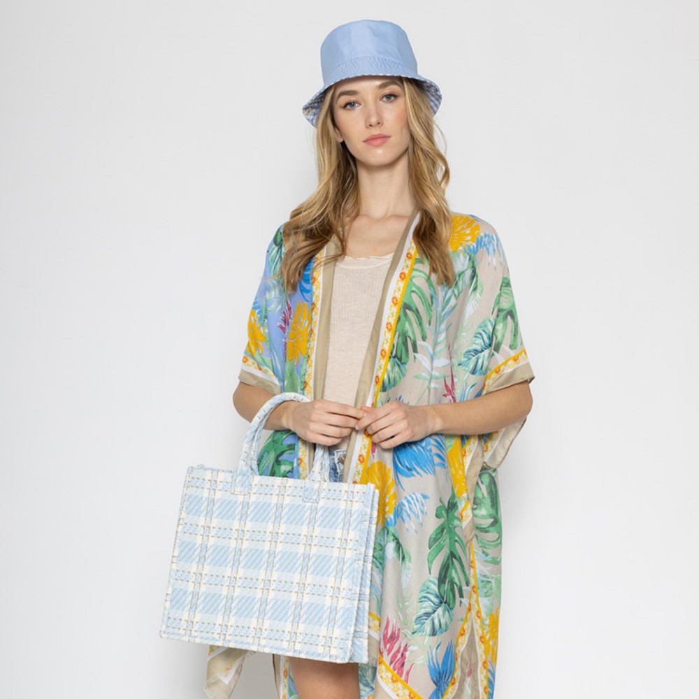 Plaid Print Structured Handbag - Inside Pocket - Magnetic Snap Closure - 100% Polyester (Outside) / 100% Polyurethane (Lining) - Approximately 6" Drop In Handles - Approximately 14" Wide X 12" Tall view 2
