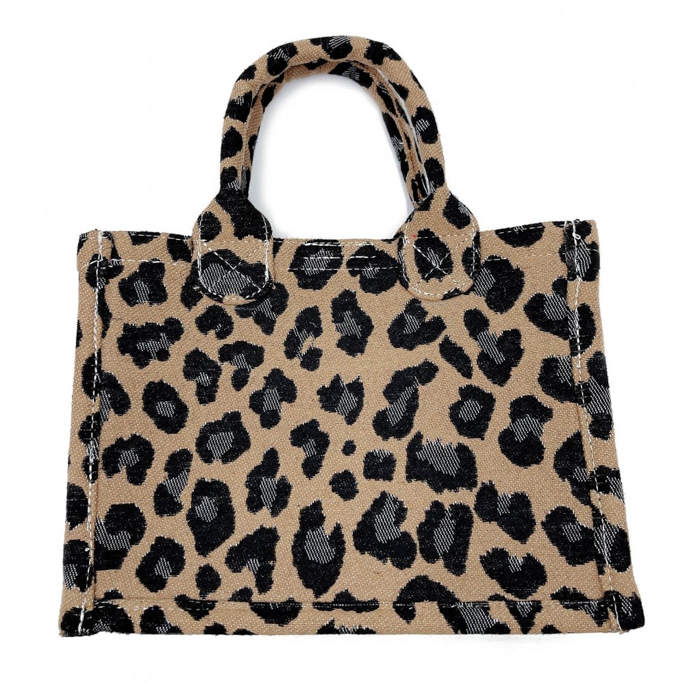 Leopard Print Mini Satchel Handbag With Matching Shoulder Strap - 100% Polyester - Approximately 6.25" H x 9" W - 3.25" Handles - Shoulder Strap Drop 18.5" - Inside Pocket - Magnetic Closure view 4