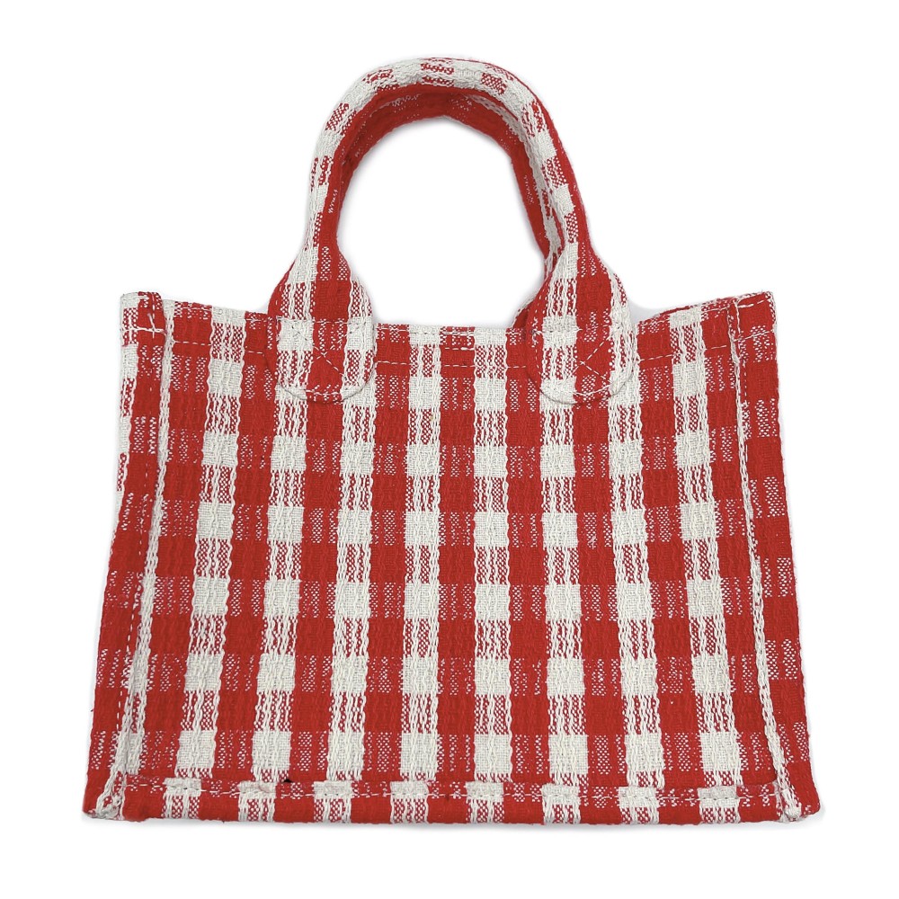 Gingham Mini Satchel With Matching Shoulder Strap - 100% Polyester - Approximately 6.25" H x 9" W - 3.25" Handles - Shoulder Strap Drop 18.5" - Inside Pocket - Magnet Closure view 4