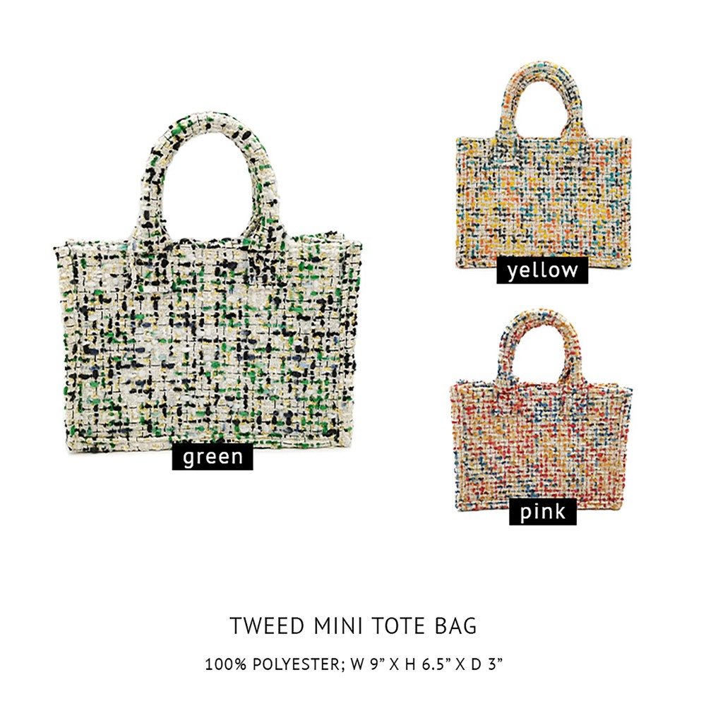 Tweed Mini Satchel Handbag With Matching Shoulder Strap - 100% Polyester - Approximately 6.25" H x 9" W - 3.25" Handles - Shoulder Strap Drop 18.5" view 4