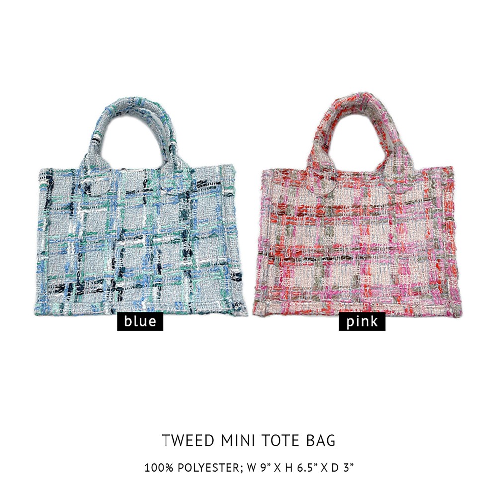Tweed Mini Satchel Handbag With Matching Shoulder Strap - 100% Polyester - Approximately 6.25" H x 9" W - 3.25" Handles - Shoulder Strap Drop 18.5" - Inside Pocket - Magnetic Closure view 6