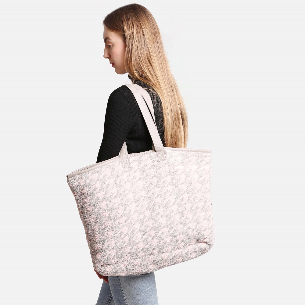 ComfyLuxe Houndstooth Knit Tote Bag - Lined - Magnetic Closure - Two Internal Pockets - Approximately 20" H x 40" W - Handle Approximately 10" Drop - 100% Poly Microfiber view 2