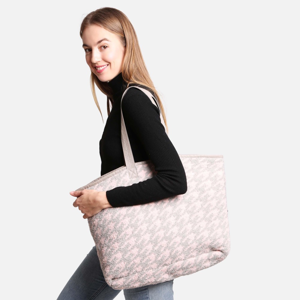 ComfyLuxe Houndstooth Knit Tote Bag - Lined - Magnetic Closure - Two Internal Pockets - Approximately 20" H x 40" W - Handle Approximately 10" Drop - 100% Poly Microfiber view 4