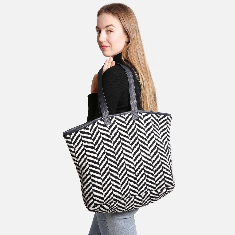 ComfyLuxe Herringbone Knit Tote Bag - Lined - Magnetic Closure - Two Internal Pockets - Approximately 20" H x 40" W - Handle Approximately 10" Drop - 100% Poly Microfiber view 4