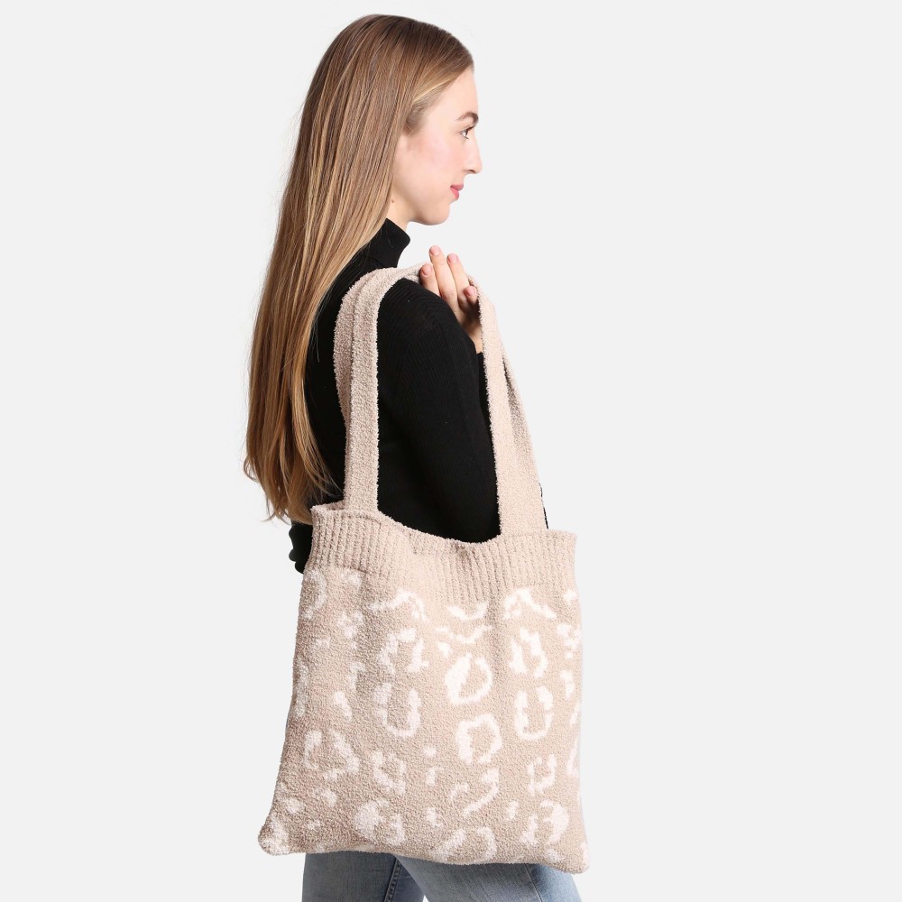 ComfyLuxe Animal Print Knit Tote Bag - Approximately 15" W x 12" H - 100% Poly Microfiber view 4