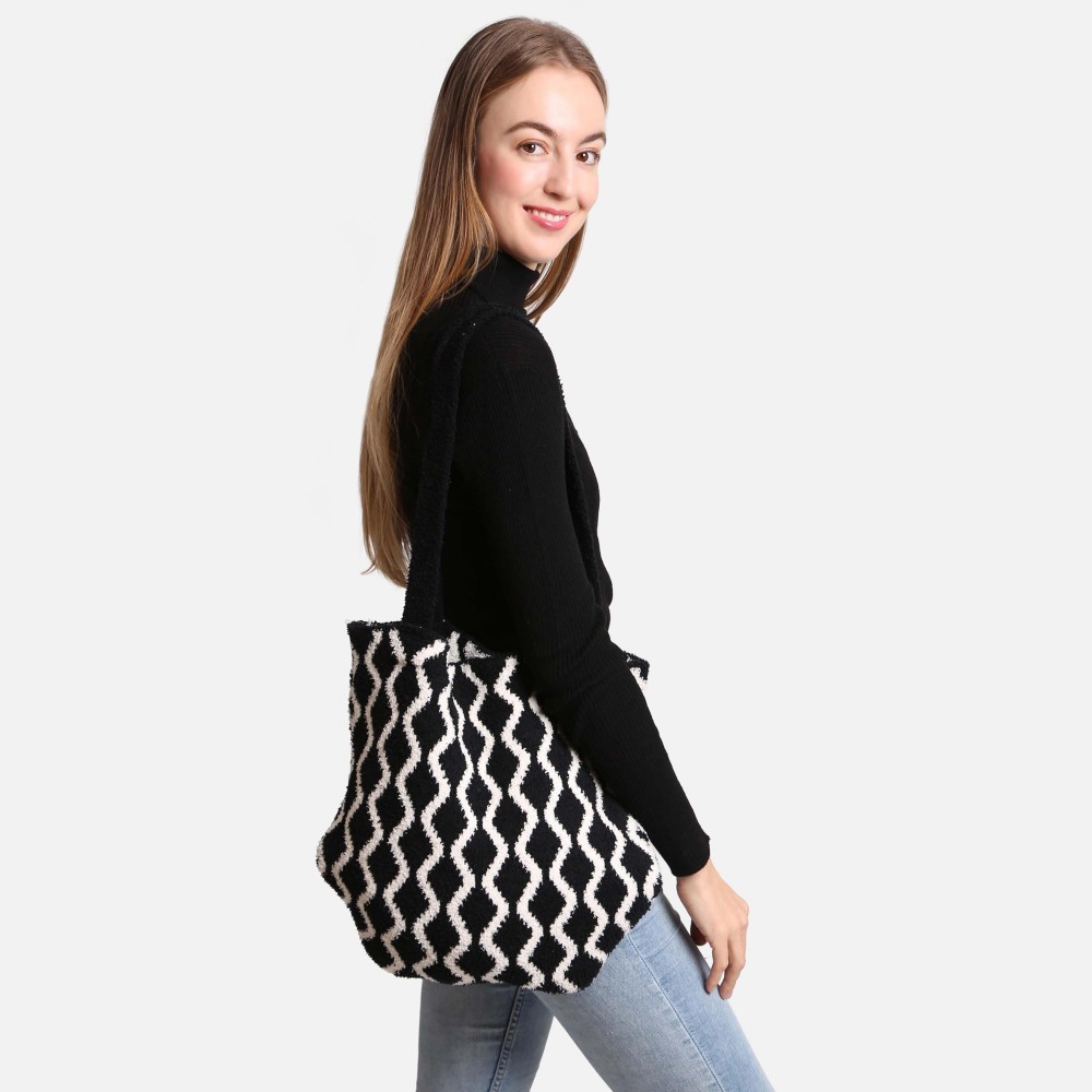 ComfyLuxe Chevron Knit Tote Bag - Approximately 15" W x 12" H - 100% Poly Microfiber view 2
