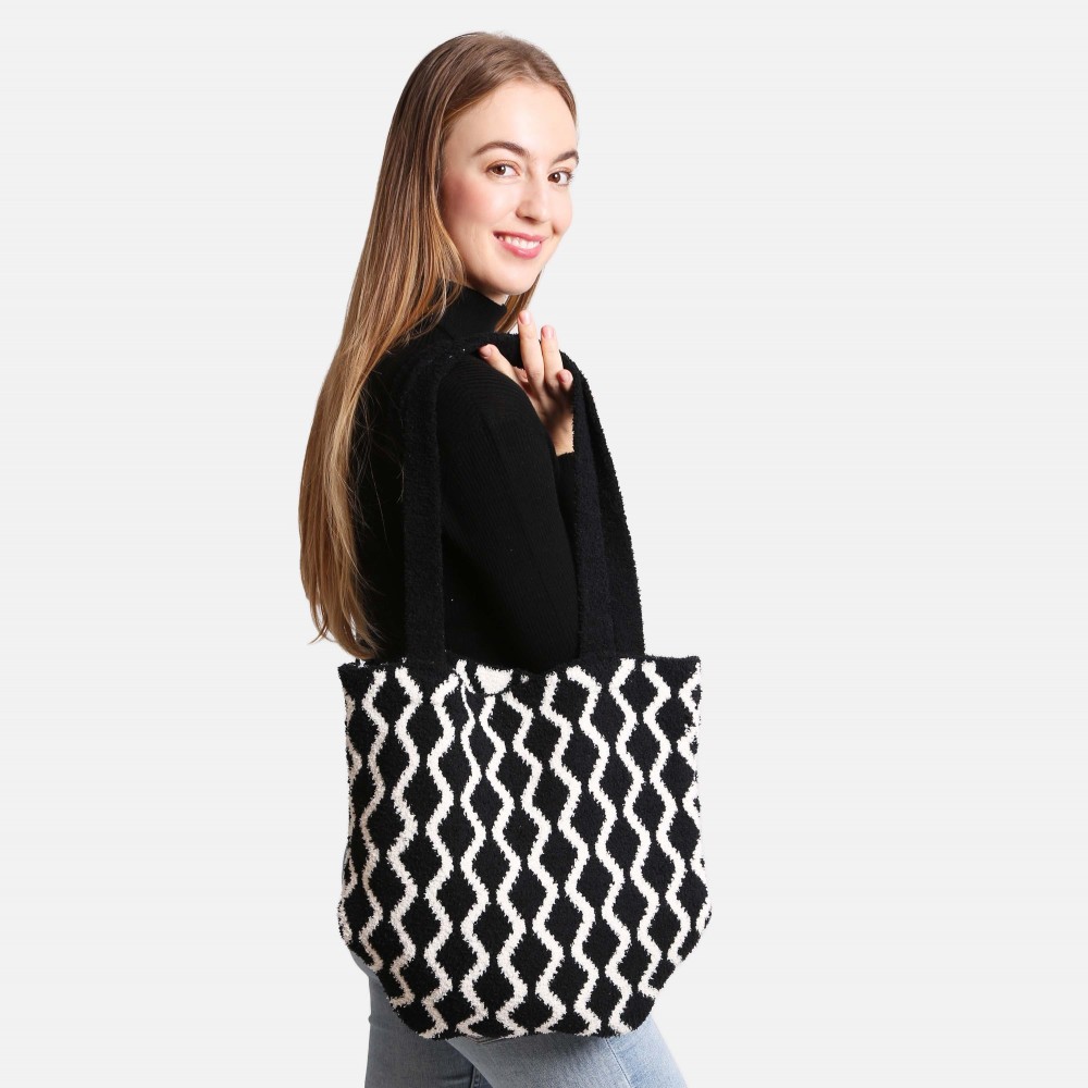 ComfyLuxe Chevron Knit Tote Bag - Approximately 15" W x 12" H - 100% Poly Microfiber view 4