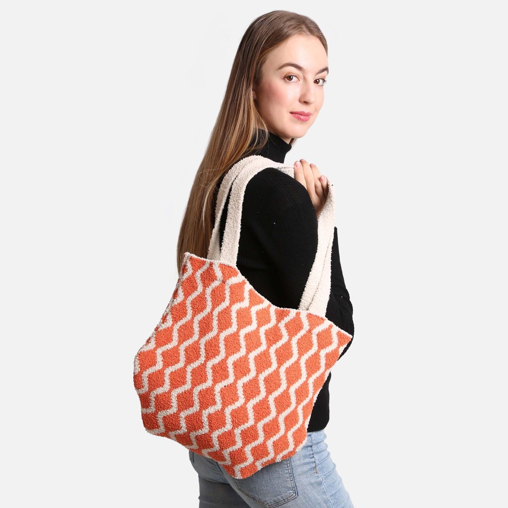 ComfyLuxe Chevron Knit Tote Bag - Approximately 15" W x 12" H - 100% Poly Microfiber view 2