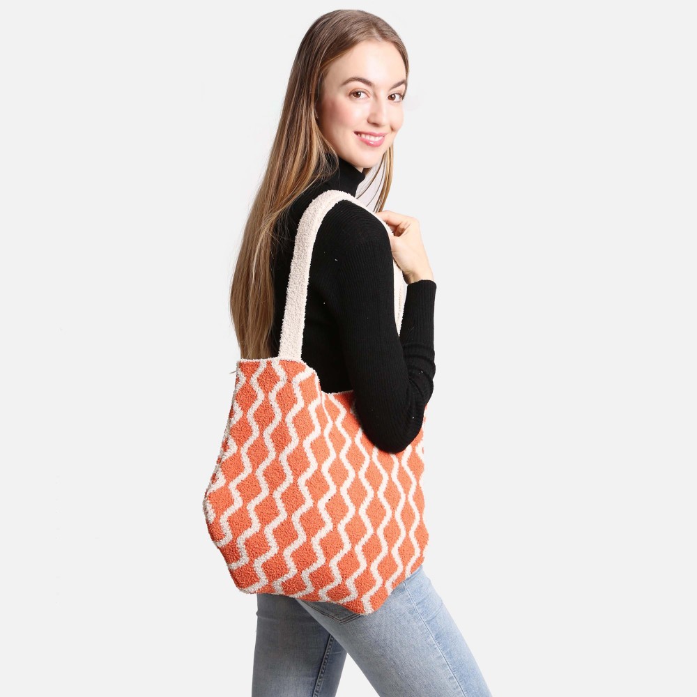 ComfyLuxe Chevron Knit Tote Bag - Approximately 15" W x 12" H - 100% Poly Microfiber view 4