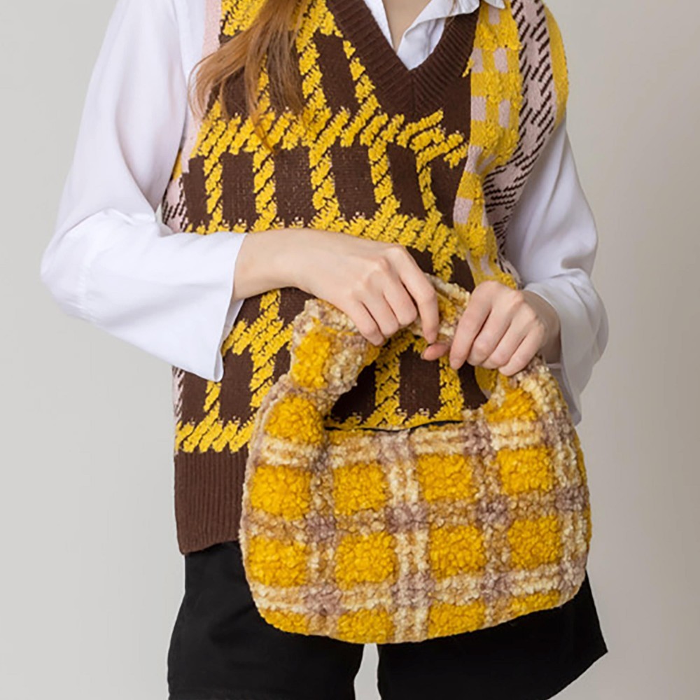 Plaid Sherpa Handbag - 100% Polyester - Approximately 12.6" W x 6.7" H view 2