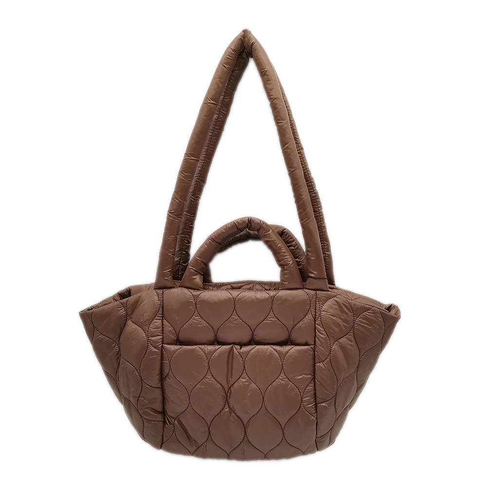 Puffy Quilt Tote Bag With Handles and Drop Straps. - Magnetic Closure - One Inner Pocket - One Outer Pocket With Magnetic Closure - Approximately 14" L x 11" T x 5" W - Strap Drop 13" L - 100% Polyester view 4