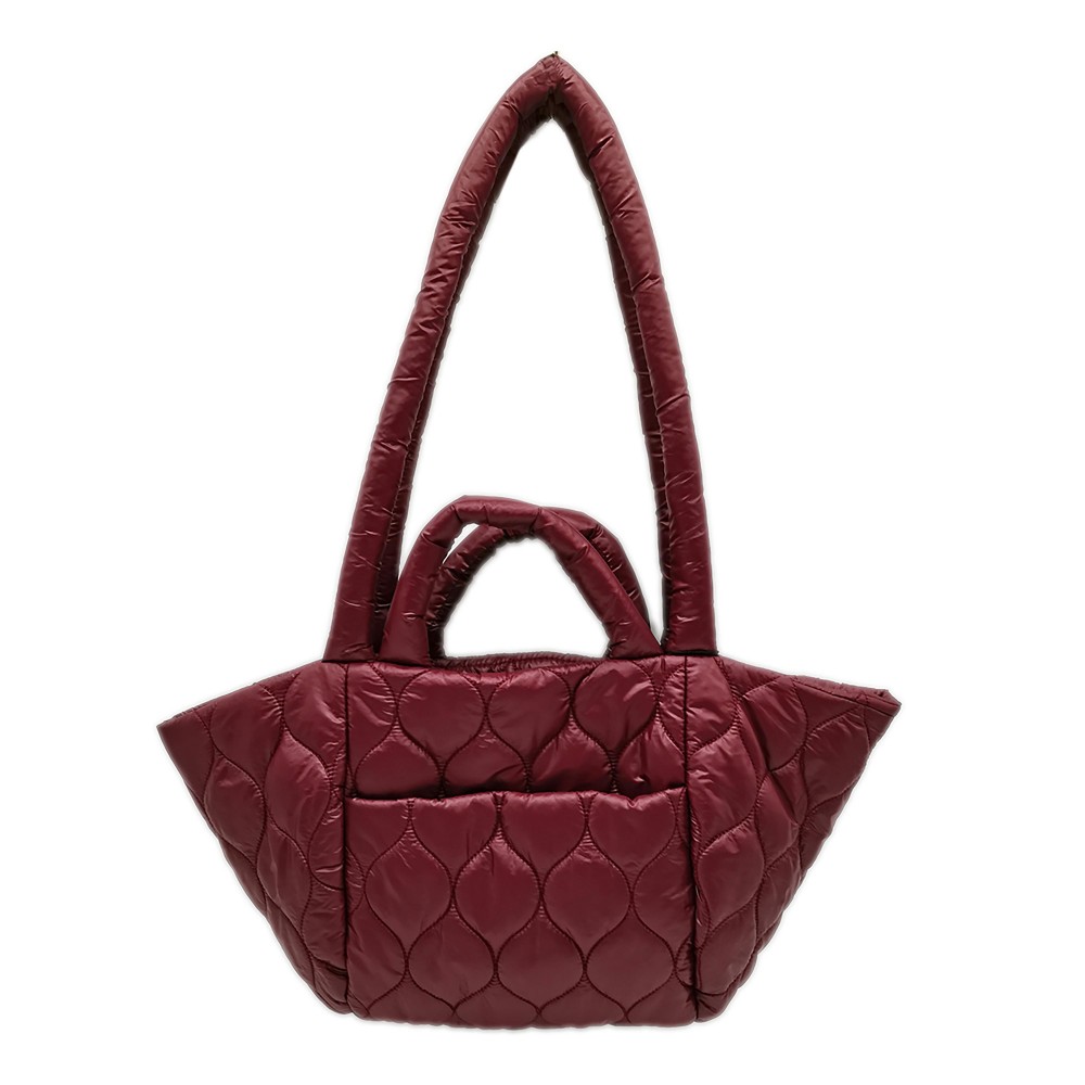 Puffy Quilt Tote Bag With Handles and Drop Straps. - Magnetic Closure - One Inner Pocket - One Outer Pocket With Magnetic Closure - Approximately 14" L x 11" T x 5" W - Strap Drop 13" L - 100% Polyester view 4