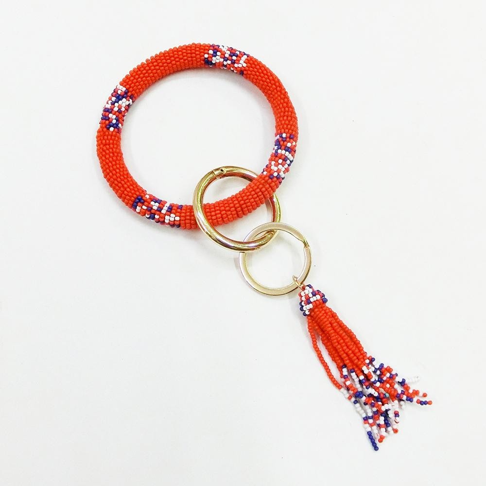 Beaded Key Ring With Beaded Tassel Accent - Approximately 3" Diameter - Removable Tassel view 2