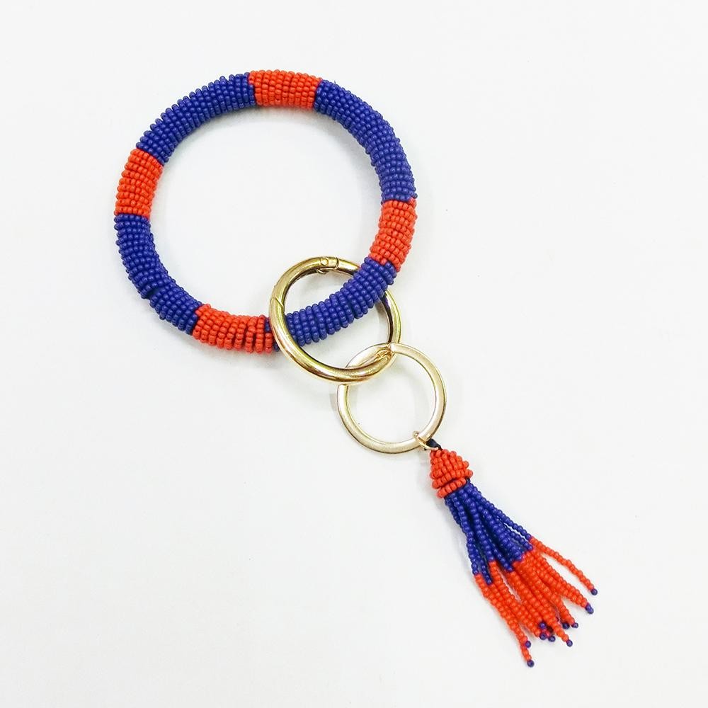 Beaded Key Ring With Beaded Tassel Accent - Approximately 3" Diameter - Removable Tassel view 2
