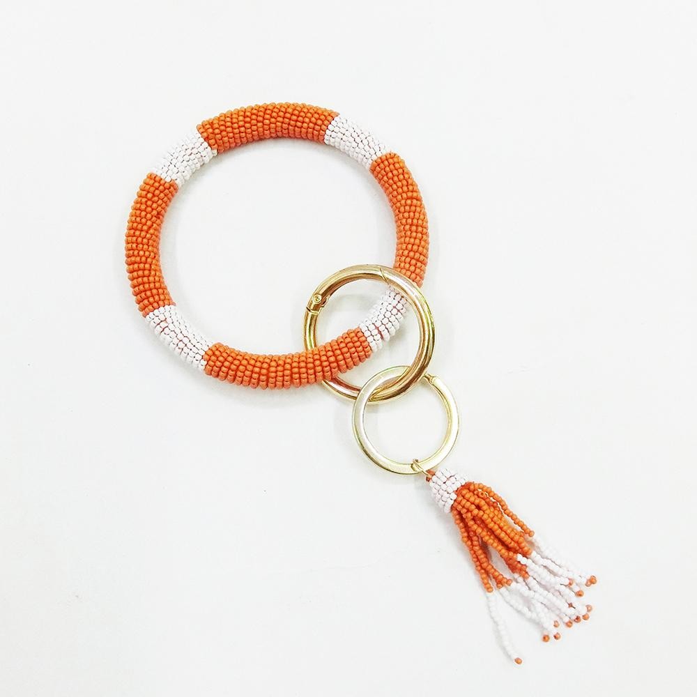 Beaded Key Ring With Beaded Tassel Accent - Approximately 3" Diameter - Removable Tassel view 2