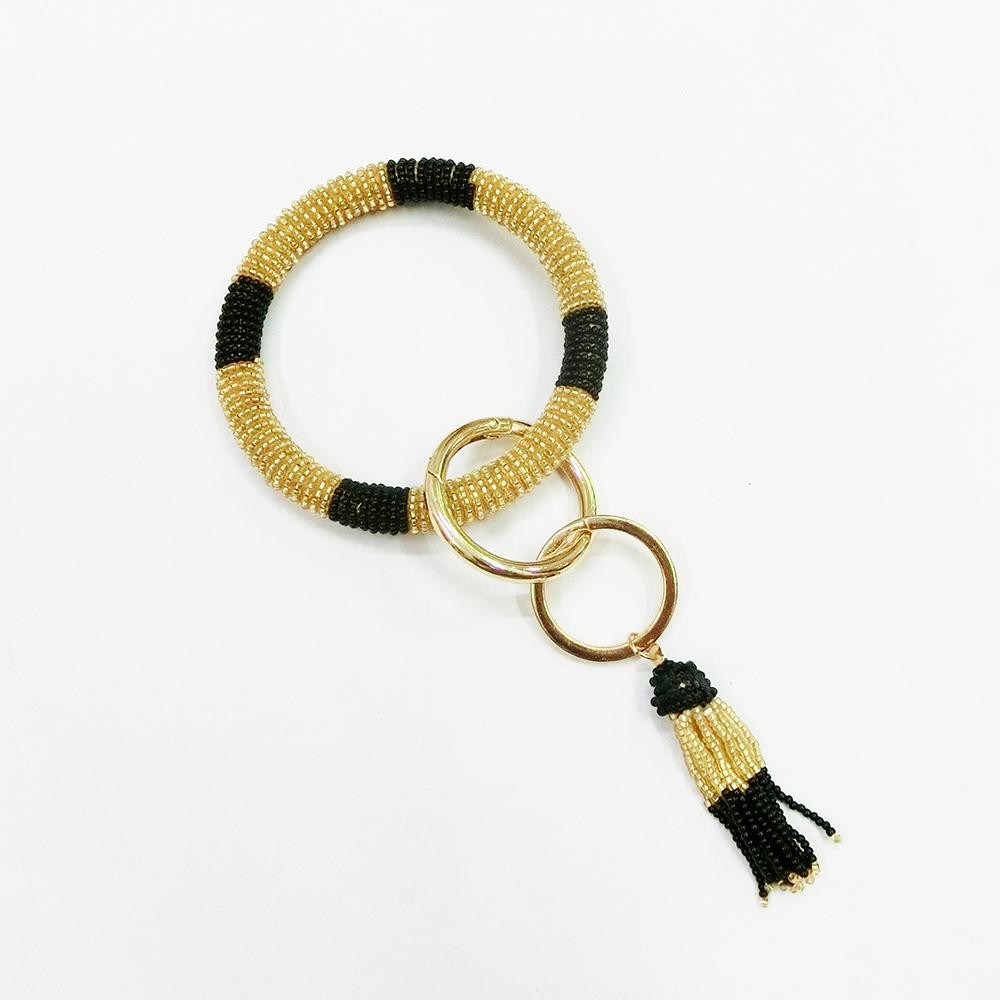 Beaded Key Ring With Beaded Tassel Accent - Approximately 3" Diameter - Removable Tassel view 2