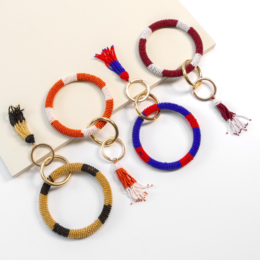 Beaded Key Ring With Beaded Tassel Accent - Approximately 3" Diameter - Removable Tassel view 4