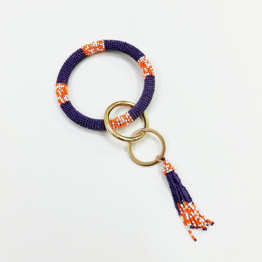 Beaded Key Ring With Beaded Tassel Accent - Approximately 3" Diameter - Removable Tassel view 2