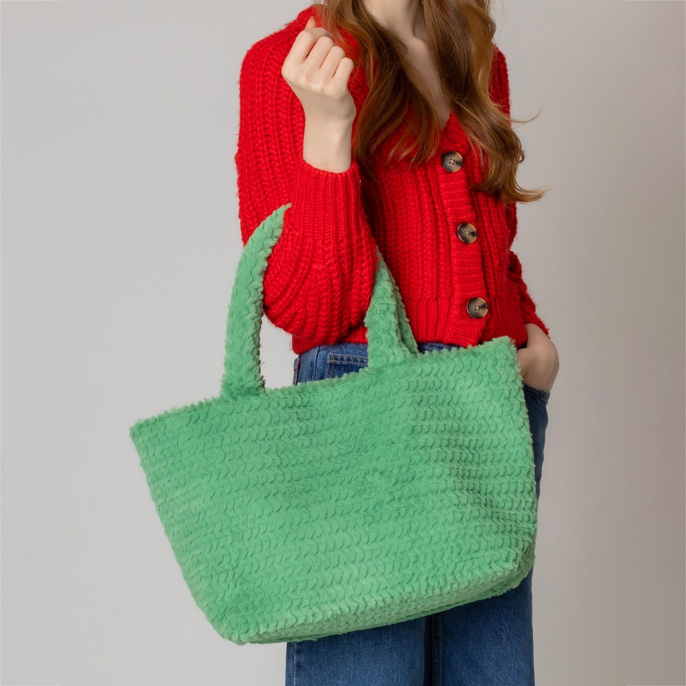 Do Everything In Love Textured Chevron Faux Fur Tote Bag - Magnetic Button Closure - One Lined Body With 2 Internal Side Pockets - Approximately 12.75" WX 11" HX 6.5" D - 100% Polyester view 4