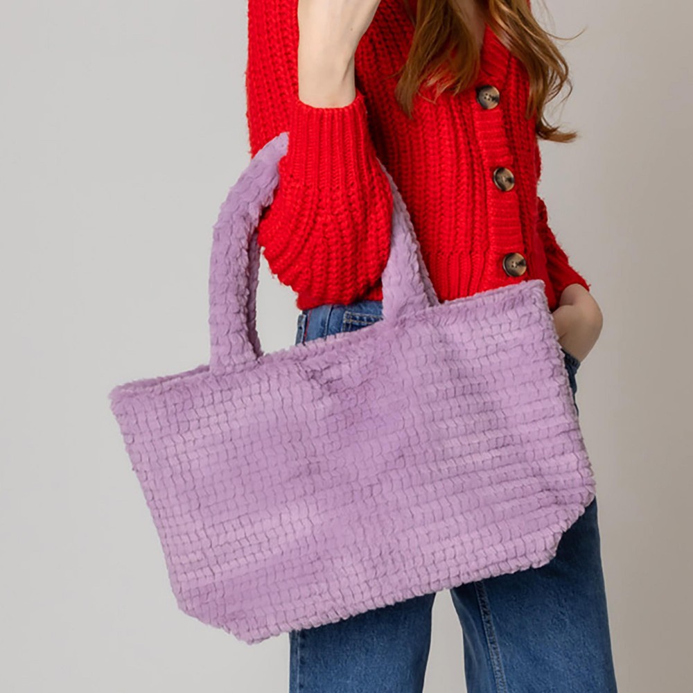 Do Everything In Love Textured Chevron Faux Fur Tote Bag - Magnetic Button Closure - One Lined Body With 2 Internal Side Pockets - Approximately 12.75" WX 11" HX 6.5" D - 100% Polyester view 4