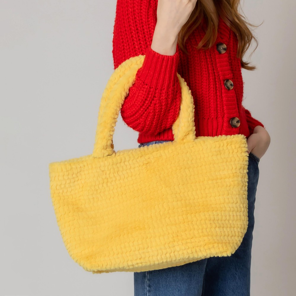 Do Everything In Love Textured Chevron Faux Fur Tote Bag - Magnetic Button Closure - One Lined Body With 2 Internal Side Pockets - Approximately 12.75" WX 11" HX 6.5" D - 100% Polyester view 4