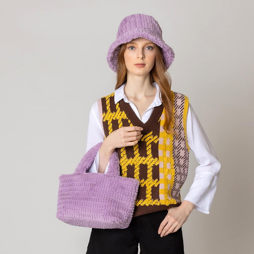 Do Everything In Love Textured Square Cut Faux Fur Mini Tote Bag - Button Closure - Lined Single Main Pocket - Approximately 9.8" WX 7.5" HX 4.5" D view 2