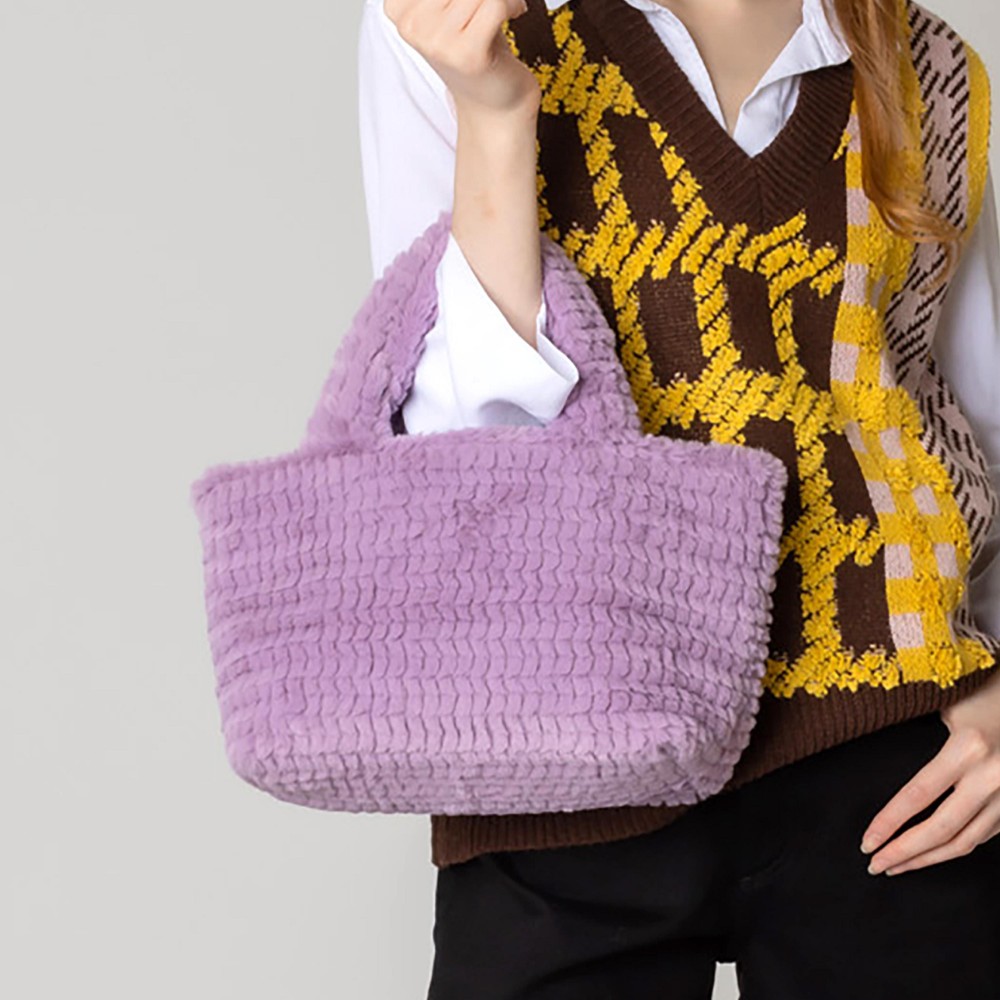 Do Everything In Love Textured Square Cut Faux Fur Mini Tote Bag - Button Closure - Lined Single Main Pocket - Approximately 9.8" WX 7.5" HX 4.5" D view 4