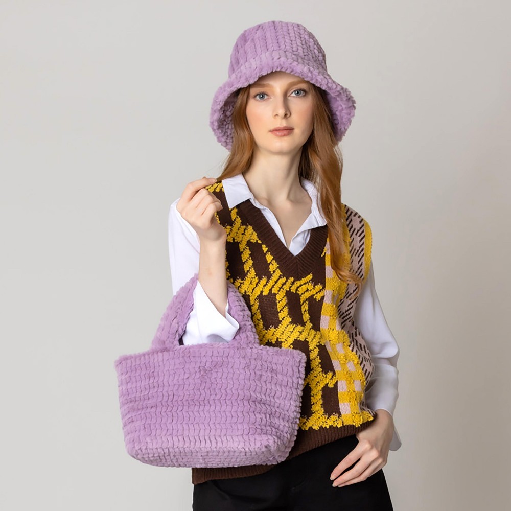 Do Everything In Love Textured Square Cut Faux Fur Mini Tote Bag - Button Closure - Lined Single Main Pocket - Approximately 9.8" WX 7.5" HX 4.5" D view 6