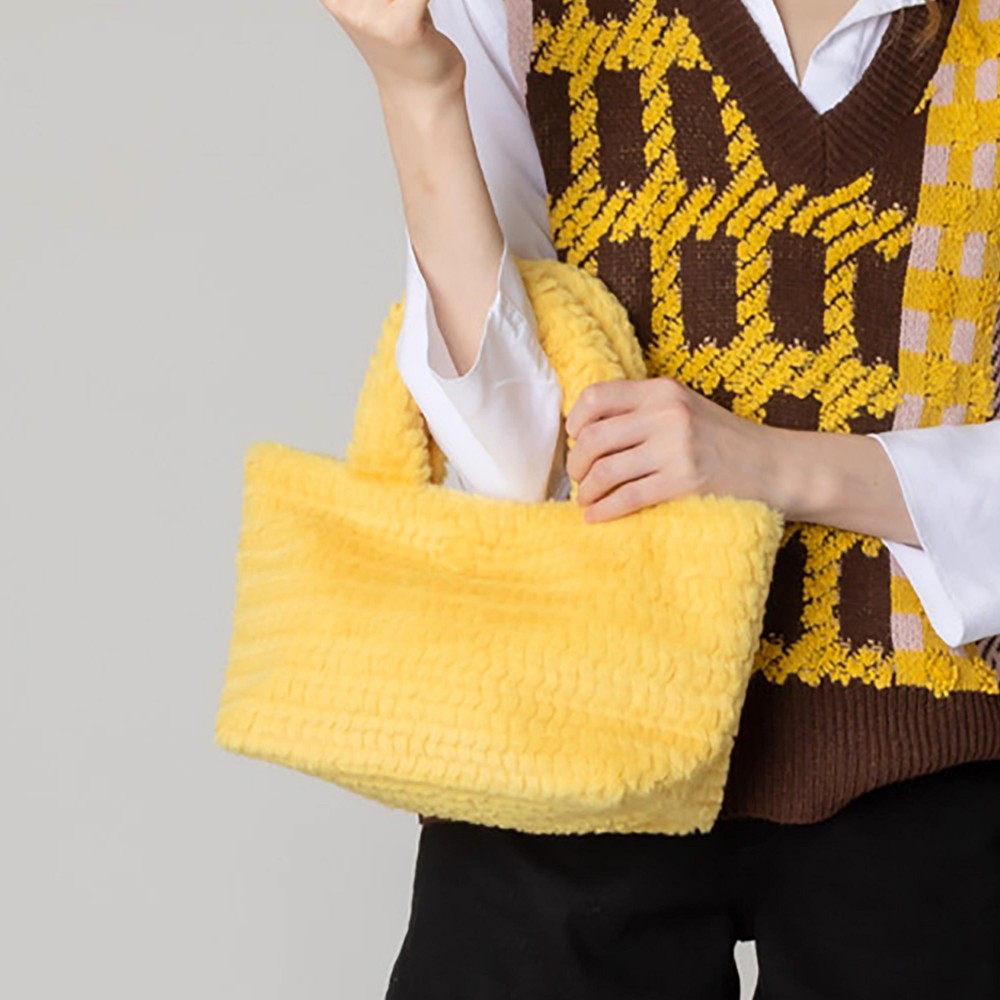 Do Everything In Love Textured Square Cut Faux Fur Mini Tote Bag - Button Closure - Lined Single Main Pocket - Approximately 9.8" WX 7.5" HX 4.5" D view 4