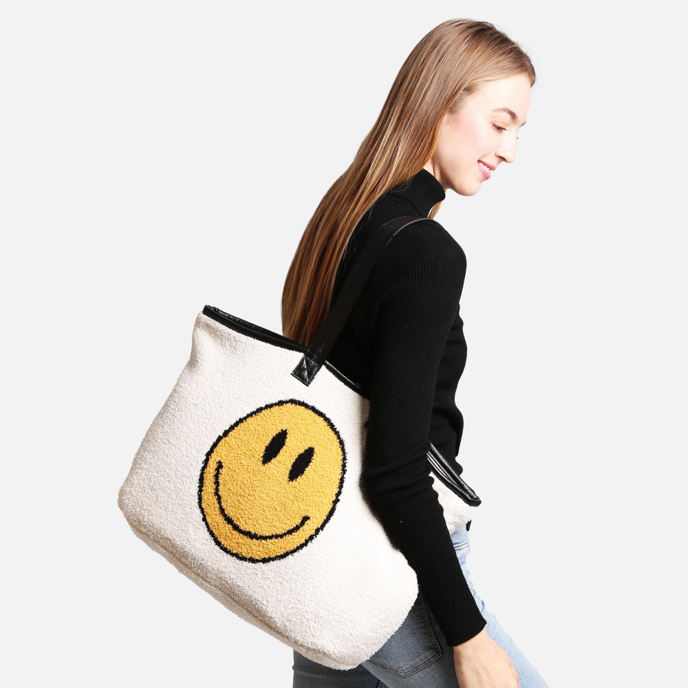 ComfyLuxe Smile Knit Tote Bag - Two inner Pockets - Approximately 20" W x 15" T - 100% Poly Microfiber view 4