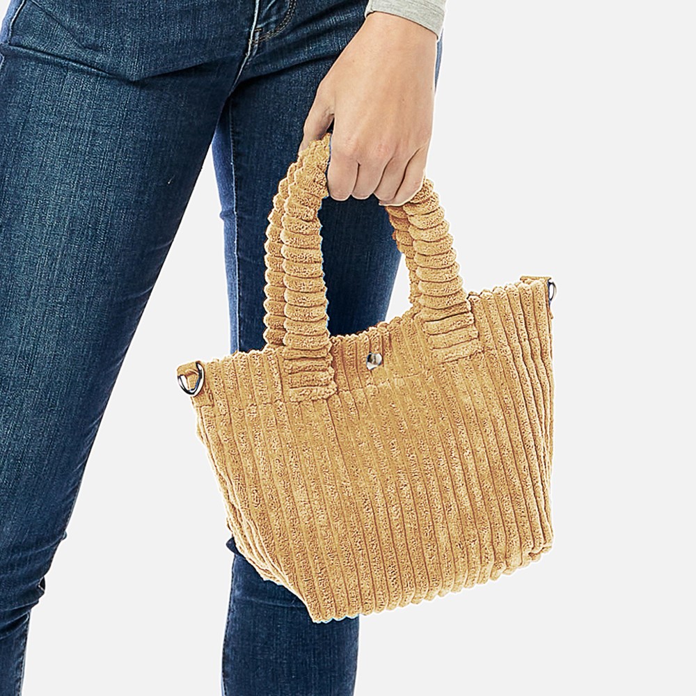 Thick Fuzzy Cord Hand Bag With Matching Removable Adjustable Cross Body Strap - Magnetic Closure - One Inner Pocket - Adjustable Strap - Approximately 11" L x 7" T x 4" D - 88% Polyester / 12% Nylon view 4