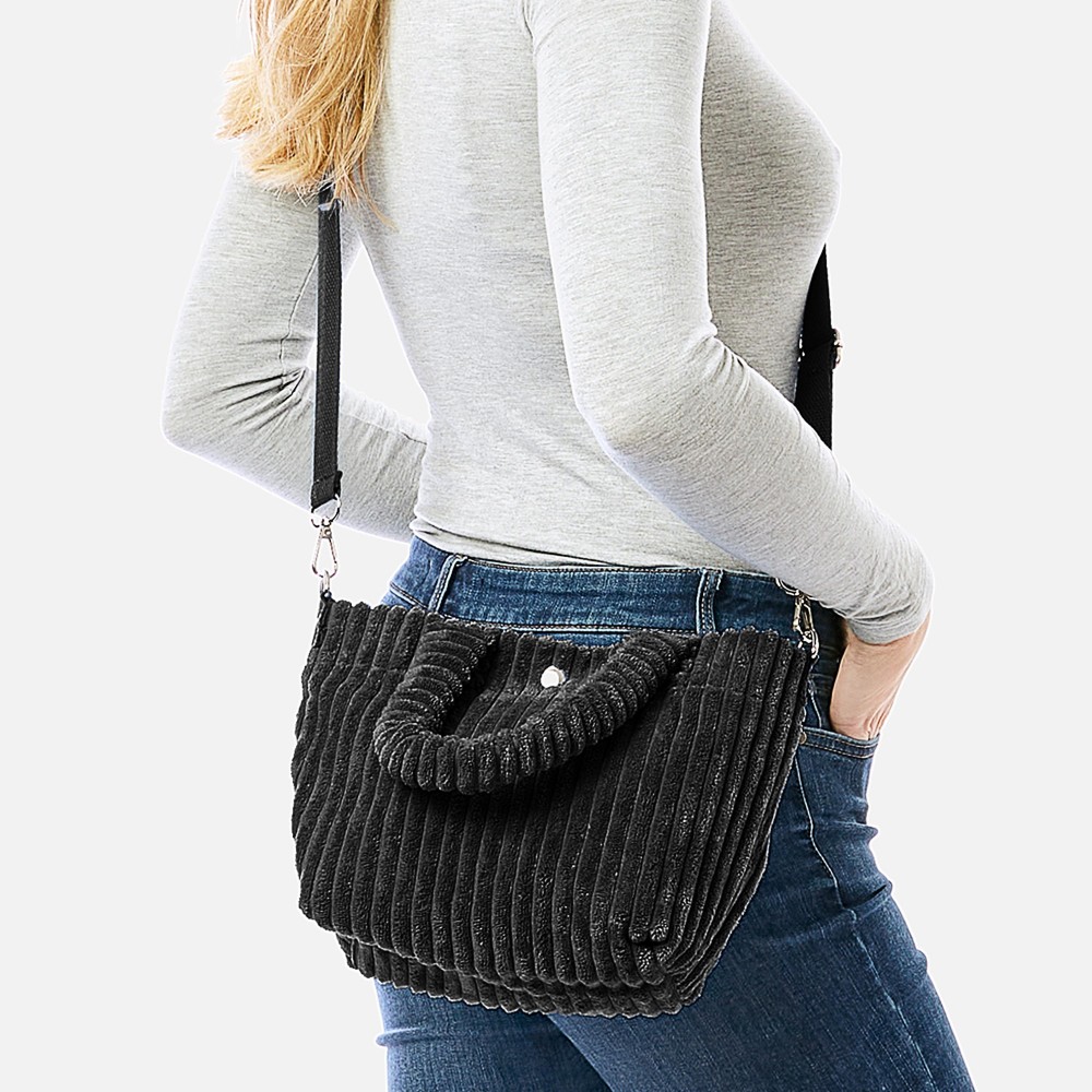 Thick Fuzzy Cord Hand Bag With Matching Removable Adjustable Cross Body Strap - Magnetic Closure - One Inner Pocket - Adjustable Strap - Approximately 11" L x 7" T x 4" D - 88% Polyester / 12% Nylon view 4