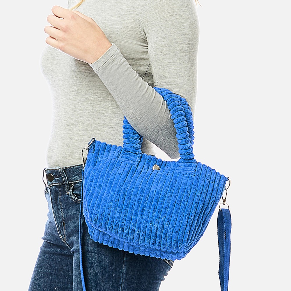 Thick Fuzzy Cord Hand Bag With Matching Removable Adjustable Cross Body Strap - Magnetic Closure - One Inner Pocket - Adjustable Strap - Approximately 11" L x 7" T x 4" D - 88% Polyester / 12% Nylon view 4